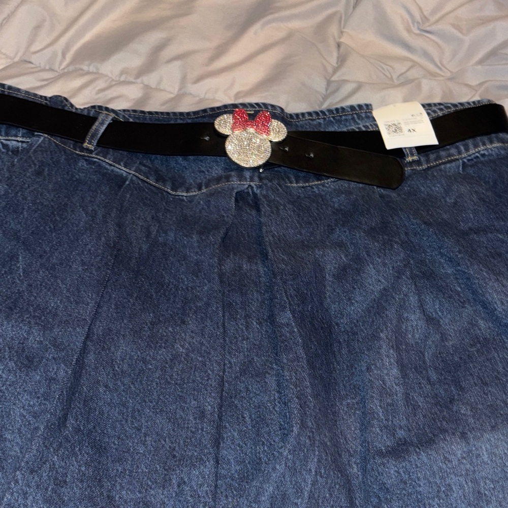 Forever 21 Blue Denim Mini Skirt with Black Disney Mini Mouse Belt .